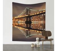Decoration Wall Tapestry 152x130Cm, Large Wall Hanging Art For Bedroom Decor, Dorm Room Aesthetic Tapestry, New York Manhattan Bridge Night, Lightweight Indoor Tapestries For Living Room, Beach