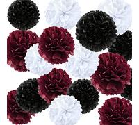 Decorations 2023 Maroon Graduation/Burgundy black White Birthday Decorations for Women 40th/50th Birthday 12pcs Tissue Paper Pom Poms Maroon Burgundy black Wedding/Bridal Shower Retirement Decorations
