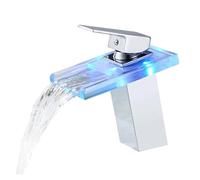 Decorations Basin Faucet Waterfall LED 3 Color Glass Outlet Bathroom Battery Powered Basin Mixer Tap Chrome Deck Mounted Hot Cold Tap,Kitchen Sink Faucet Beautiful