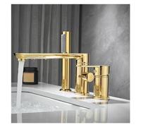 Decorations Brushed Gold Bathroom Widespread Basin Faucets Solid Brass Sink Mixer Hot & Cold Lavatory Crane Vessel 3 Holes with Spray Black,Easy Install Beautiful