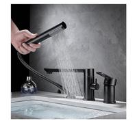 Decorations Brushed Gold Bathroom Widespread Basin Faucets Solid Brass Sink Mixer Hot & Cold Lavatory Crane Vessel 3 Holes with Spray Black,Easy Install Beautiful