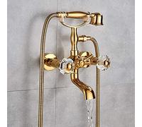 Decorations faucet Antique Brass Golden Bathtub Faucets Dual Knobs Mixer Tap Wall Mounted Shower Set Swivel Tub Spout Bath Shower,Golden A Beautiful