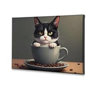 Decorations For Living Room A Cat Sitting In A Coffee Cup Surrounded By Coffee Beans. Canvas Decorative Picture Bathroom Wall Art Bathroom Pictures Wall Decor(40x60cm)