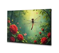 Decorations For Living Room A Dragonfly Perches Gracefully Among Vibrant Red Roses In A Lush, Sunlit Garden. Canvas Decorative Picture Bathroom Wall Art Bathroom Pictures Wall Decor(20x30cm)