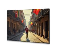 Decorations For Living Room A Man In A Red Jersey Walks Down A Street Adorned With Colorful Flags. Canvas Decorative Picture Bathroom Wall Art Bathroom Pictures Wall Decor(20x30cm)