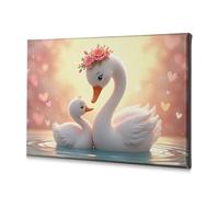 Decorations For Living Room Love In The Water: A Swan Family'S Heartwarming Scene Canvas Decorative Picture Bathroom Art Wall Decor Room Decor(20x30cm)