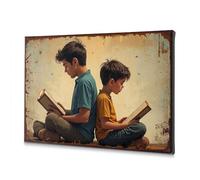 Decorations For Living Room Two Boys Reading Books Together. Canvas Decorative Picture Pictures For Living Room Picture Hanging Kit(40x60cm)