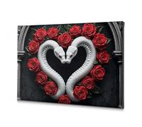 Decorations For Living Room Two White Serpents Form A Heart Surrounded By Red Roses. Canvas Decorative Picture Pictures For Living Room Picture Hanging Kit(40x60cm)