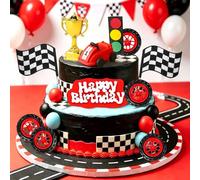 Decorations for Racing Car Cakes Checked Flag Growing Up Sports Car Decorations Two Fast One Three Four Speed Birthday Decorations (Red)