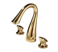 Decorations Gold Basin Faucets Brass Black Bathroom Faucet Gold Sink Faucets 3 Holes Hot and Cold Waterfall Faucet Water Tap,Easy Install Beautiful