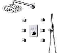 Decorations in Faucet Set, Bathroom Thermostatic Wall Mount System, 245mm Top Spray Shower Head and 2 Function Handheld Showerhead,Chrome Beautiful