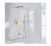 Decorations LED System with Waterfall Tub Spout and Handheld Head, Brushed Gold Rain Shower Faucet Sets Complete for Home Bathroom Hotel Outdoor,16inch Beautiful