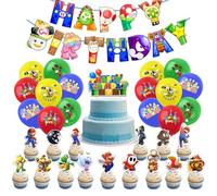Decorations Mar-io Birthday Party Decoration, 35PCS Kids Cartoon Balloons Kit with Latex Balloon Banner Cake Topper Deco Super Brother Party Supplies for Boys Girls Birthday Theme Decoration