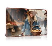 Decorations Must Walls Trendy Soft Bath Vintage Market Scene With Child Holding Basket Of Bread - Easy To Hang Art(20X30CM)
