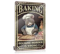 Decorations New Wall Art - Cat Baking Because Murder Is Wrong Decor Beautiful Retro Style Decoration For Terrace(20X30CM)