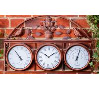 Decorative 3-in-1 Outdoor Garden Clock Thermometer and Hygrometer: Grey