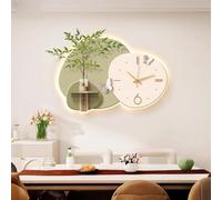 Decorative 3D Wall Clock for Living Room - Crystal Porcelain with Faux Greenery, Geometric Design, Silent Quartz Movement & USB-Powered Ambient Light, Battery Operated