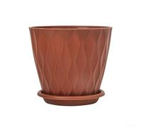 Decorative 5PC Wavy Pattern Flower Pot Set with Holder for Indoor and Outdoor Gardening (Brown)