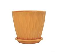 Decorative 5PC Wavy Pattern Flower Pot Set with Holder for Indoor and Outdoor Gardening (Orange)