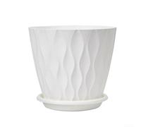 Decorative 5PC Wavy Pattern Flower Pot Set with Holder for Indoor and Outdoor Gardening (White)