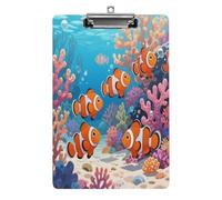 Decorative Acrylic Clipboard Clownfish in The Coral Reefs Printed Clipboard with Low Profile Metal Clip for Office School Teachers Students Standard Letter Size 12.5x8.5 Inch