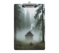 Decorative Acrylic Clipboard Forest Fog Wooden House Printed Clipboard with Low Profile Metal Clip for Office School Teachers Students Standard Letter Size 12.5x8.5 Inch