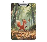 Decorative Acrylic Clipboard Little Fox in The Forest Printed Clipboard with Low Profile Metal Clip for Office School Teachers Students Standard Letter Size 12.5x8.5 Inch