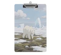 Decorative Acrylic Clipboard Polar Bears on The Ice Printed Clipboard with Low Profile Metal Clip for Office School Teachers Students Standard Letter Size 12.5x8.5 Inch
