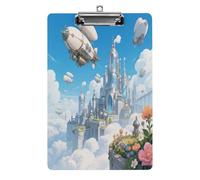 Decorative Acrylic Clipboard Steam Airship Cloud City Printed Clipboard with Low Profile Metal Clip for Office School Teachers Students Standard Letter Size 12.5x8.5 Inch