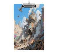 Decorative Acrylic Clipboard Steampunk City Ruins Printed Clipboard with Low Profile Metal Clip for Office School Teachers Students Standard Letter Size 12.5x8.5 Inch