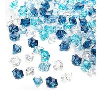Decorative Acrylic Ice Crystals, Mix-Blue and Clear, 200 Pieces Clear Acrylic Crystal Chunks, 11 * 14 mm Geometric Shapes Fake Acrylic Ice Rocks for Party Table Scatter Gems, Wedding Vase Filler