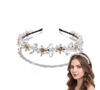 Decorative Alice Band, Black, Clear Leaf And Pearl-Like Bead Design, 1-Pack | Open-Ended Hair Accessory, Helps Hold Hair Away From The Face, For Updos Or Loose Styles At Weddings And Formal Events
