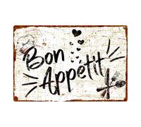 Decorative Aluminum Bon Appetit Sign for Kitchen, Bon Appetit Metal Wall Decor, Rust Looked Metal Plaque, White, 6" x 9"