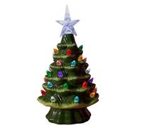 Decorative Antique Ceramic Christmas Tree With Lights - A Glowing Tree For Christmas Celebrations Ceramic Christmas Tree Lamp, Creative Light Up Decorations For Home Kitchen Office (Green)