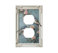 Decorative Art Light Switch Covers Blue Birds Picture Frame 1 Gang Single Duplex Outlet Wall Plate Switchplate Electrical Faceplate for Home Decor
