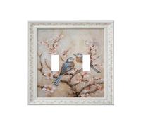 Decorative Art Light Switch Covers Spring Birds Picture Frame 2 Gang Double Toggle Wall Plate Decorative Switchcover Electrical Switchplate for Home Decor