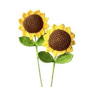 Decorative Artificial Flora Knottique 2 Pcs Handmade Knitted Sunflower, Beautiful Crochet Sunflowers for Photo Props, Fake Flower Bouquet for Gifting Wedding Party Home Floral Decoration