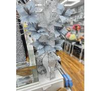 Decorative Artificial Lily Flowers, Silver and White Glitter, Silk Blooms with Vase, Home Decor