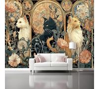 Decorative Arts Flowers Animals Kittens Print Photo Wallpaper, Luxury Multicolor Non-Woven Wall Mural Decoration Picture Design Modern - 300 x 210 cm（WxH Mural for Living Room Kids Bedroom