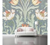 Decorative Arts Flowers Tulips Vines Print Photo Wallpaper, Luxury Gray-Blue Non-Woven Wall Mural Decoration Picture Design Modern - 200 x 140 cm（WxH Mural for Living Room Kids Bedroom