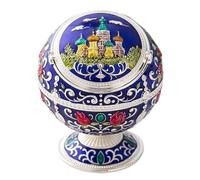 Decorative ashtray - high-end vintage metal ashtray - hand-embossed, with lid to protect against wind, suitable for indoor and outdoor use(Blue2)