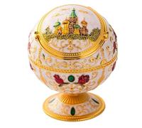 Decorative ashtray - high-end vintage metal ashtray - hand-embossed, with lid to protect against wind, suitable for indoor and outdoor use(White1)