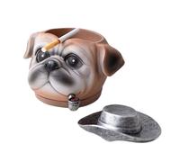 Decorative Ashtray With Lid Resins Dog Figurine With Hat Ashes Holder For Creative Gift And Home Office Desktop Decors Living Room Ashtray