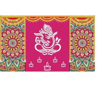 Decorative Backdrop Cloth Ganeshji Design Backdrop Curtain Cloth Hanging on Wall for Indian Traditional Cultural Navratri Festival Background Pooja for Decoration (Size: 96 x 60 inches) (Multicolour)