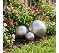 Decorative Ball Silver Brushed Stainless Steel 3pc Ø10/15/20cm Garden Patio Orb