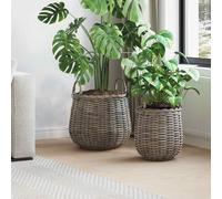 Decorative Basket Grey Lacak Rattan 40x40x47cm U-Shape Foldable Handles Outdoor
