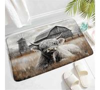 Decorative Bath Mat Rustic Highland Cow Western Country Grey Cattle Farmhouse Windmill Barn Animal Farm Landsc Front Doormat Welcome Mat 40×60cm for Front Door,Garage Entrance