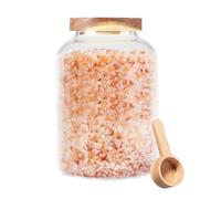Decorative Bath Salt Glass 2L with Wooden Lid - Airtight Glass Container for Bathroom & Guest Room - Storage of Bath Bombs, Soaps, Exfoliating Salts - Transparent Bathroom Shelf Storage Container