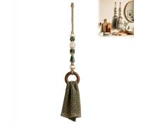 Decorative Beaded Towel Hanger With Wooden Ring, Natural Style Rope，B | Rustic Wood Bead Hanging Holder, Coastal Blue Beaded Towel Hanger, For Bathrooms, Kitchens And Farmhouse Spaces.