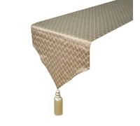Decorative Beige 8 Seater Table Runner (35 x 270 cm) Tassels, Crystals, Jacquard Table Linen, Geometric Modern Table Runner for Holiday, Party, Dining, Christmas Hosting, Gifts - Crystal Angles